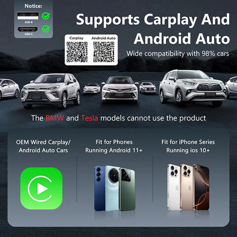 Adaptor Carplay Nirkabel 2 in 1, Ubah Carplay Berkabel menjadi Nirkabel, Desain USB Mini untuk iOS 10 Android 11 dan Lebih Tinggi, Silver