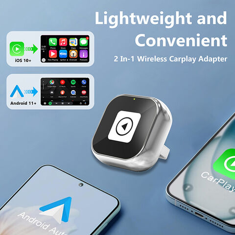 Adaptor Carplay Nirkabel 2 in 1, Ubah Carplay Berkabel menjadi Nirkabel, Desain USB Mini untuk iOS 10 Android 11 dan Lebih Tinggi, Silver