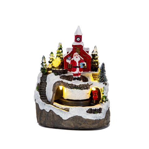 Decoração de edifícios colecionáveis de Natal por atacado com trem giratório, 8 músicas e luz LED para decoração de casa de Natal, presente de Papai Noel