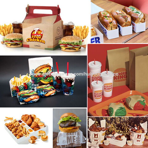 Envases de Papel para Alimentos, Contenedores para Almuerzo, Empaques Desechables con Logo Personalizado, Cajas de Papel para Pollo Frito con Asa para Comida Rápida