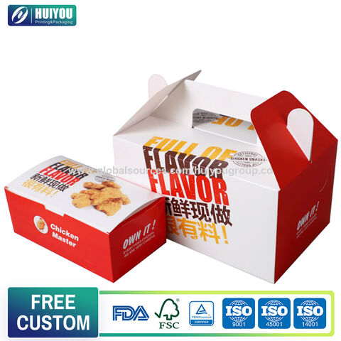 Envases de Papel para Alimentos, Contenedores para Almuerzo, Empaques Desechables con Logo Personalizado, Cajas de Papel para Pollo Frito con Asa para Comida Rápida