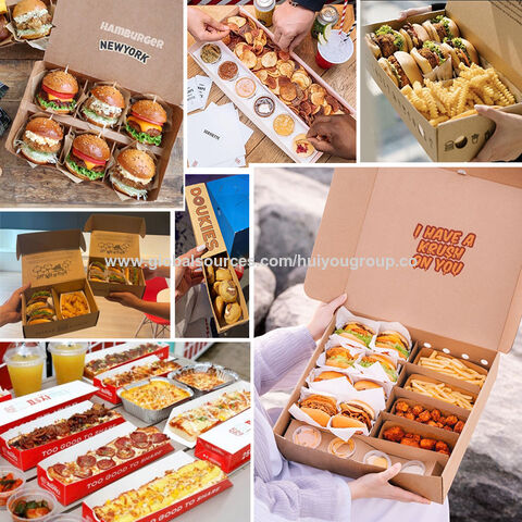 Envases de Papel para Alimentos, Contenedores para Almuerzo, Empaques Desechables con Logo Personalizado, Cajas de Papel para Pollo Frito con Asa para Comida Rápida