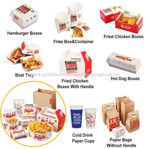 Envases de Papel para Alimentos, Contenedores para Almuerzo, Empaques Desechables con Logo Personalizado, Cajas de Papel para Pollo Frito con Asa para Comida Rápida