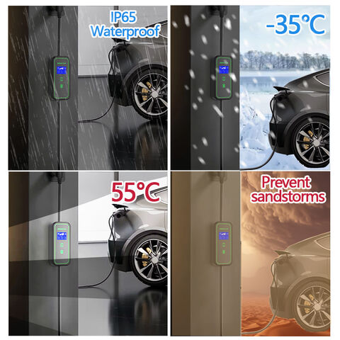 أفضل سعر مقاوم للماء 16A 32A 40A نوع قابل للتعديل 2 1 GBT شاحن EV محمول مع شاشة LCD لسيارة EVSE 7KW