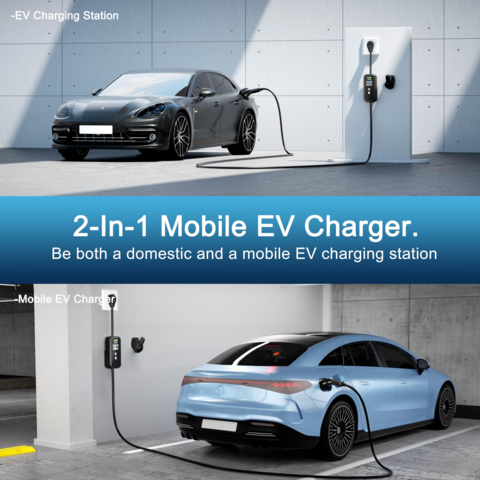 شاحن Ev محمول من Goodlink 11 كيلو وات 3 مراحل 16A 32A نوع قابل للتعديل 2 جيجابايت مع شاشة LCD لسيارة EVSE مع تطبيق Tuya OEM ODM