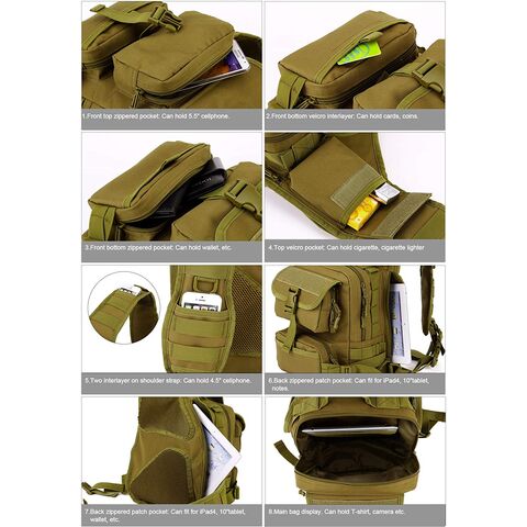 Mochila Tática Militar de Ombro, Bolsa de Peito, Mochila Molle, Bolsa de Ombro Grande