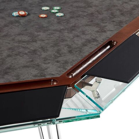 Mesa de póker minimalista moderna de vidrio con tapa de vidrio templado y patas de metal resistentes - Ideal para B2B