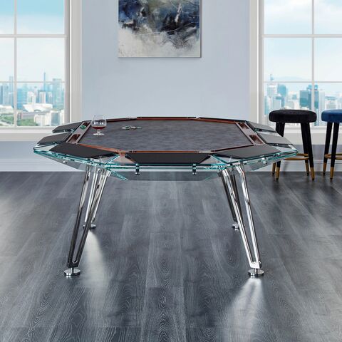 Mesa de póker minimalista moderna de vidrio con tapa de vidrio templado y patas de metal resistentes - Ideal para B2B