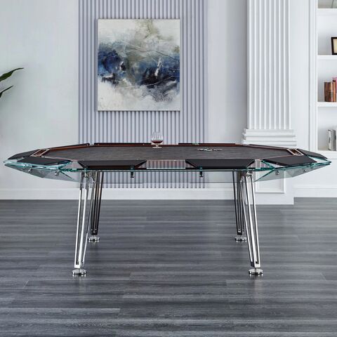 Mesa de póker minimalista moderna de vidrio con tapa de vidrio templado y patas de metal resistentes - Ideal para B2B
