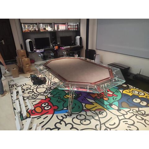 Mesa de póker minimalista moderna de vidrio con tapa de vidrio templado y patas de metal resistentes - Ideal para B2B