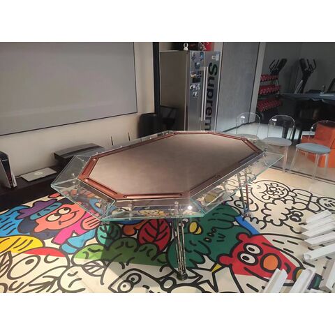 Mesa de póker minimalista moderna de vidrio con tapa de vidrio templado y patas de metal resistentes - Ideal para B2B