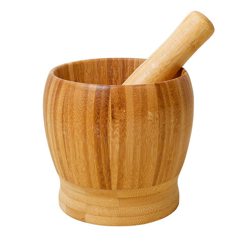 Presse-ail en bambou naturel pur, presse-ail manuelle sûre pour la maison, mortier en bois de bambou de qualité supérieure et tasse à piler pour médicaments