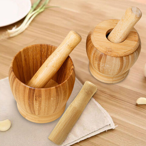 Presse-ail en bambou naturel pur, presse-ail manuelle sûre pour la maison, mortier en bois de bambou de qualité supérieure et tasse à piler pour médicaments