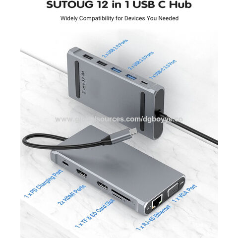 Fabricant ODM OEM de Station d'accueil Hub USB-C USB 3.0 PD RJ45 SD TF VGA HDMI Large Compatibilité Lecteur de carte UC306