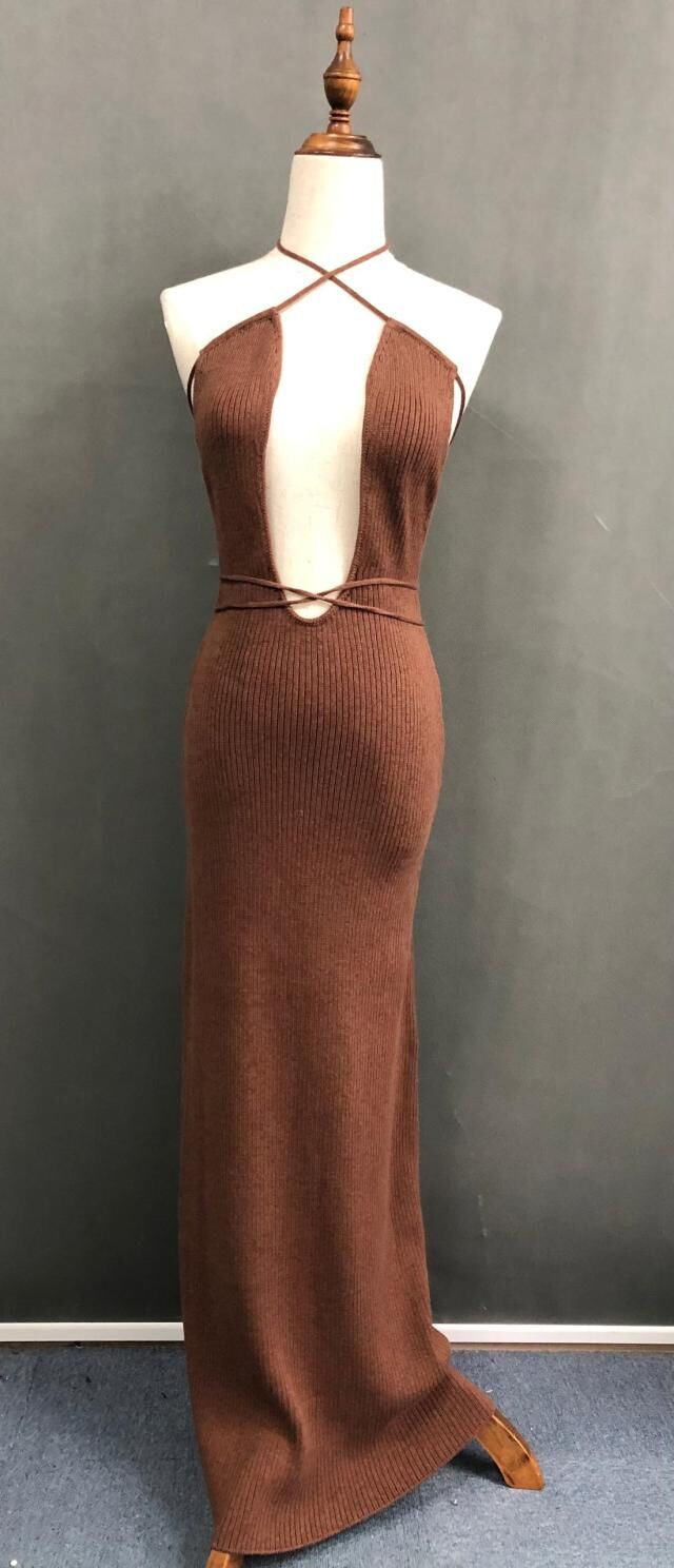 Halter Neck Cutout Backless Knit Dress main image 1