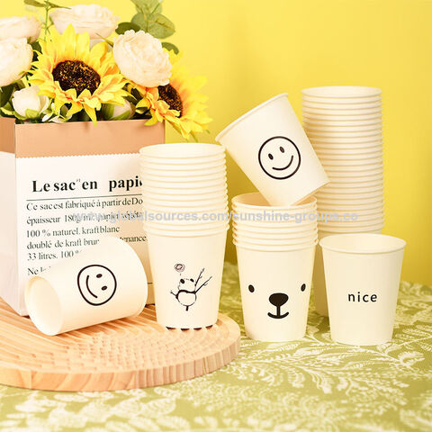 Venda por atacado de copos de papel descartáveis de 250ml, copos de água grossos para uso doméstico, copos de publicidade comercial para escritório, copos simples estilo ins