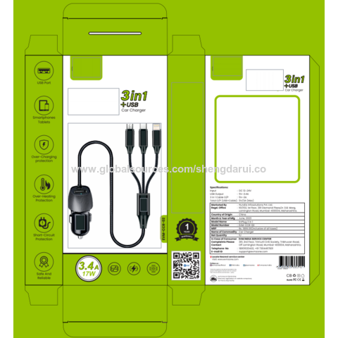 USB mit eingebautem Kabel-Auto-Ladegerät, Universal-Dual-Ports Metall gehäuse, OEM, ODM, Lieferant