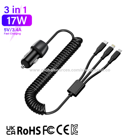 USB mit eingebautem Kabel-Auto-Ladegerät, Universal-Dual-Ports Metall gehäuse, Fabrik preis. OEM-Lieferant