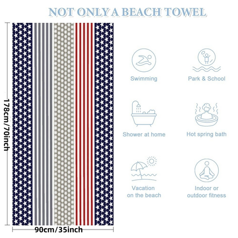 Toalla de Playa Grande Personalizable con Estrellas y Rayas Patrióticas, Suave, de Secado Rápido, Alta Solidez del Color, Toalla de Playa Multiusos