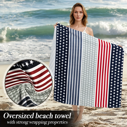 Toalla de Playa Grande Personalizable con Estrellas y Rayas Patrióticas, Suave, de Secado Rápido, Alta Solidez del Color, Toalla de Playa Multiusos