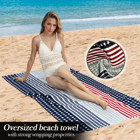 Toalla de Playa Grande Personalizable con Estrellas y Rayas Patrióticas, Suave, de Secado Rápido, Alta Solidez del Color, Toalla de Playa Multiusos