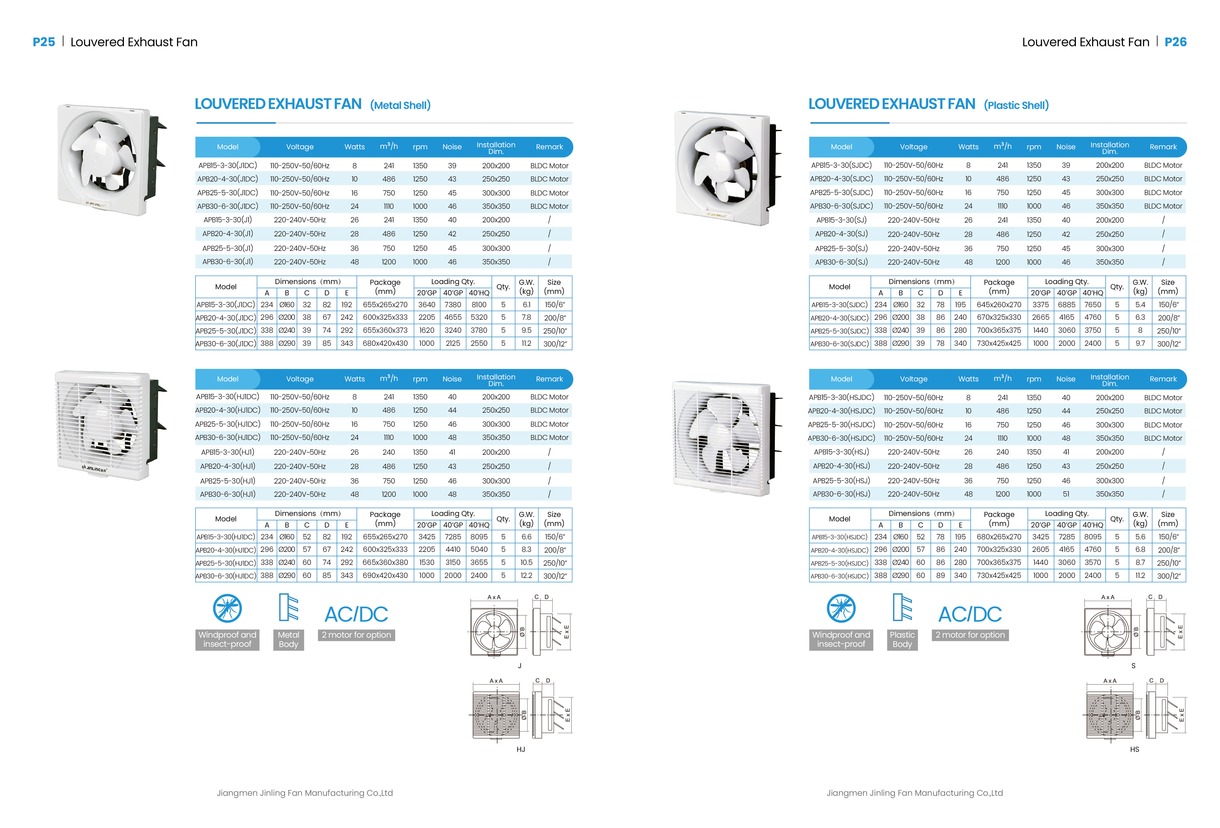 Plastic 6 / 8 / 10 / 12 Inch Square Wall Window Mounted Bathroom ...