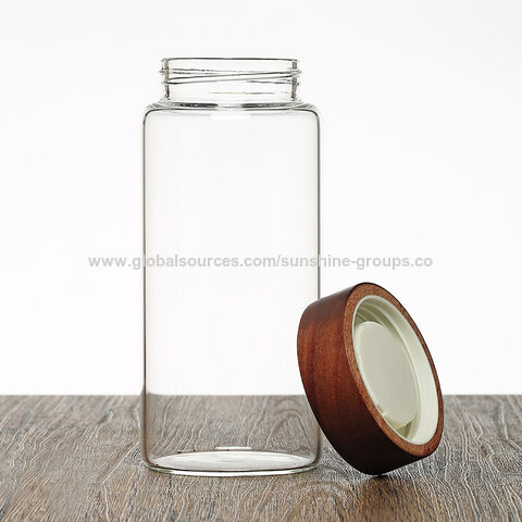 Frascos de armazenamento de madeira de acácia para uso diário, frascos transparentes de borossilicato alto para casca de tangerina, frascos de vidro para armazenamento, frascos de vidro selados