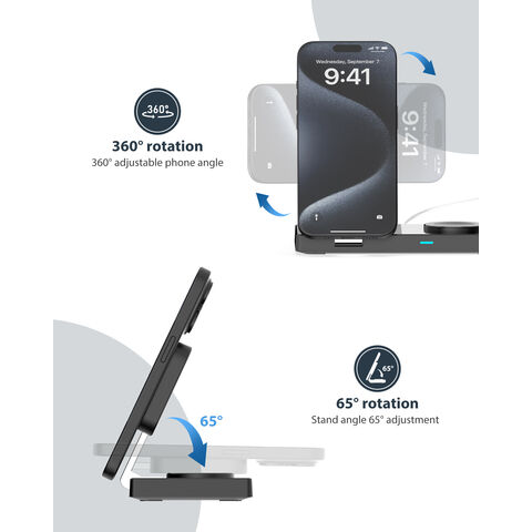 Suporte de Carregador Magnético Sem Fio Mag-Safe, Base de Carregamento 3 em 1 para iPhone 16 15 14 13 12 Pro Max Plus, Almofada de Carregamento para Apple W