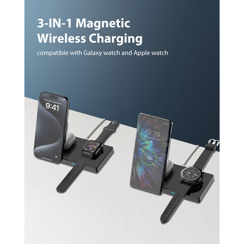 Suporte de Carregador Magnético Sem Fio Mag-Safe, Base de Carregamento 3 em 1 para iPhone 16 15 14 13 12 Pro Max Plus, Almofada de Carregamento para Apple W