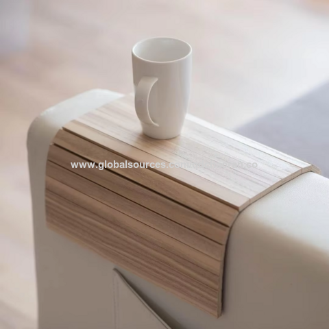 Bandeja Lateral Moderna para Sofá de Madera con Reposabrazos, Estante para Snacks, Almacenamiento de un Nivel, Soporte Lacado, Sofás y Sillones Multifuncionales de Pie