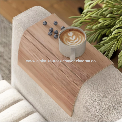 Bandeja Lateral Moderna para Sofá de Madera con Reposabrazos, Estante para Snacks, Almacenamiento de un Nivel, Soporte Lacado, Sofás y Sillones Multifuncionales de Pie