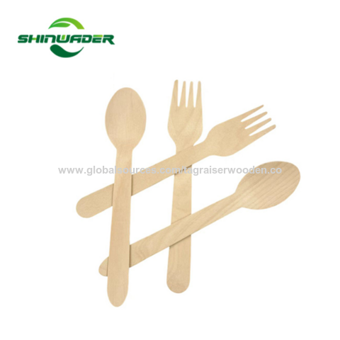 Fourchette et cuillère en bois jetables pour restaurant avec marquage à chaud personnalisé pour branding