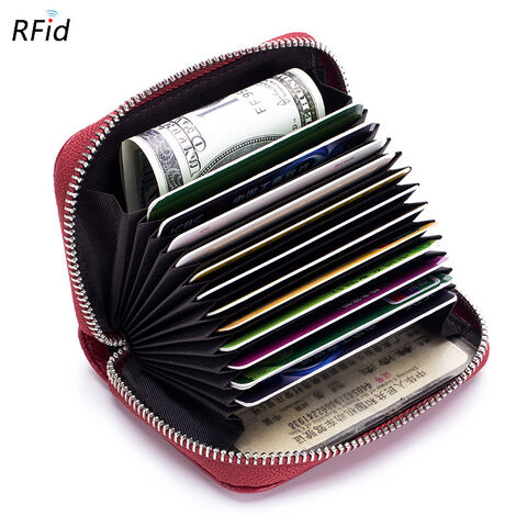 Premium RFID-Reisebrieftasche aus Leder, Kartenhalter für Damen und Herren mit 12 Kartenfächern