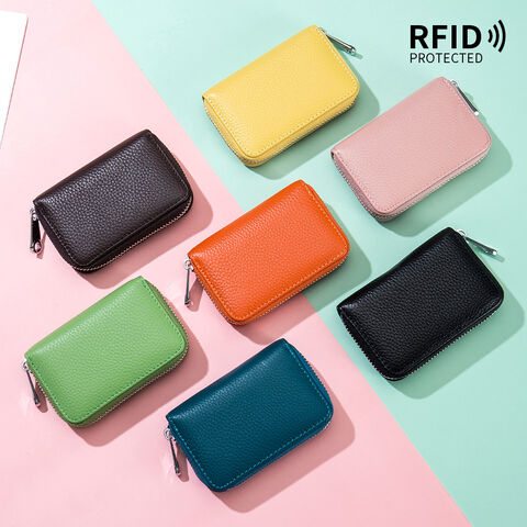 Premium RFID-Reisebrieftasche aus Leder, Kartenhalter für Damen und Herren mit 12 Kartenfächern