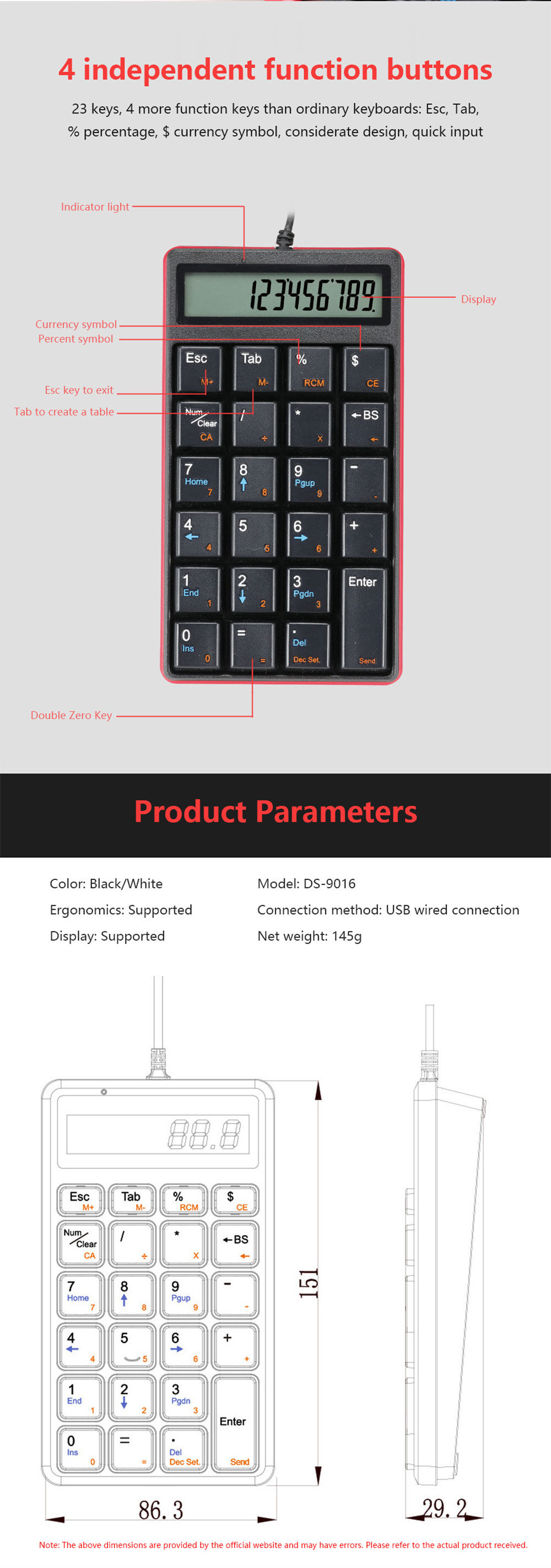 Wired Digital Keyboard Cashier Office Accounting Work With Screen ...