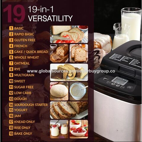 Brotbackautomaten Fabrik 19 in 1 Programme Vollautomatisch Multifunktional 1.5LB Brotbackautomat Edelstahl Brotbackmaschine