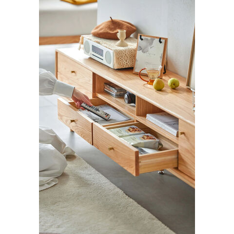 Hochwertiger, moderner, geriffelter Lowboard-TV-Ständer für Wohnzimmer mit großem Rabatt und Kamin