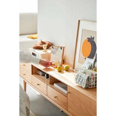 Hochwertiger, moderner, geriffelter Lowboard-TV-Ständer für Wohnzimmer mit großem Rabatt und Kamin