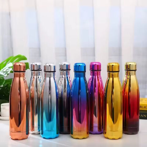 Botella de agua aislada de doble pared al vacío con forma de cola, color brillante, 500 ml, sin BPA, para camping y gimnasio