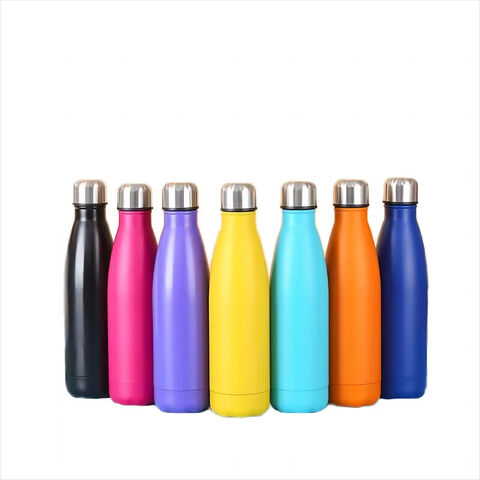 Botella de agua aislada de doble pared al vacío con forma de cola, color brillante, 500 ml, sin BPA, para camping y gimnasio