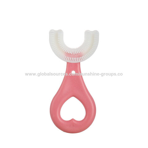 Escova de dentes infantil em forma de U para bebês e crianças de 2 a 12 anos, cerdas macias de silicone para limpeza oral e escovação dos dentes