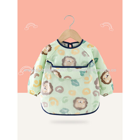 Macacões infantis de primavera e outono, algodão puro, manga comprida, à prova d'água, avental infantil para bebês, babador, roupa de proteção