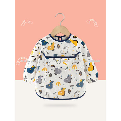 Macacões infantis de primavera e outono, algodão puro, manga comprida, à prova d'água, avental infantil para bebês, babador, roupa de proteção
