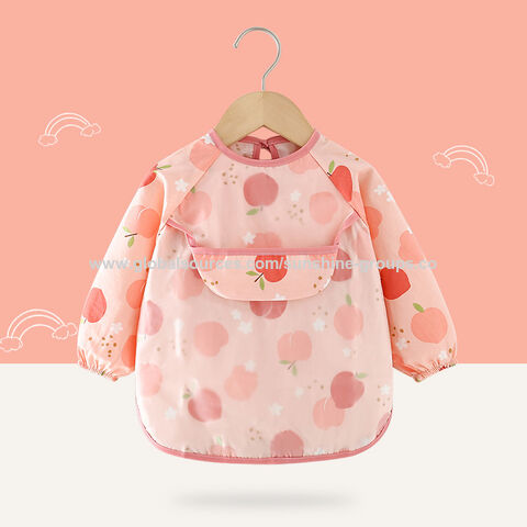 Macacões infantis de primavera e outono, algodão puro, manga comprida, à prova d'água, avental infantil para bebês, babador, roupa de proteção