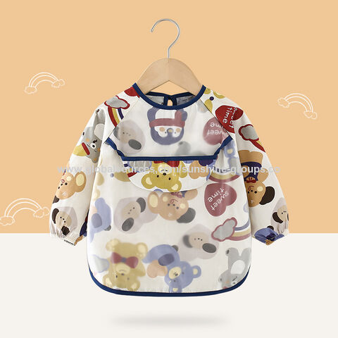 Macacões infantis de primavera e outono, algodão puro, manga comprida, à prova d'água, avental infantil para bebês, babador, roupa de proteção