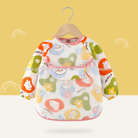 Macacões infantis de primavera e outono, algodão puro, manga comprida, à prova d'água, avental infantil para bebês, babador, roupa de proteção
