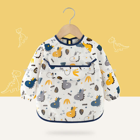 Macacões infantis de primavera e outono, algodão puro, manga comprida, à prova d'água, avental infantil para bebês, babador, roupa de proteção