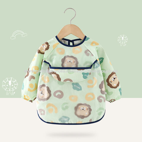 Macacões infantis de primavera e outono, algodão puro, manga comprida, à prova d'água, avental infantil para bebês, babador, roupa de proteção