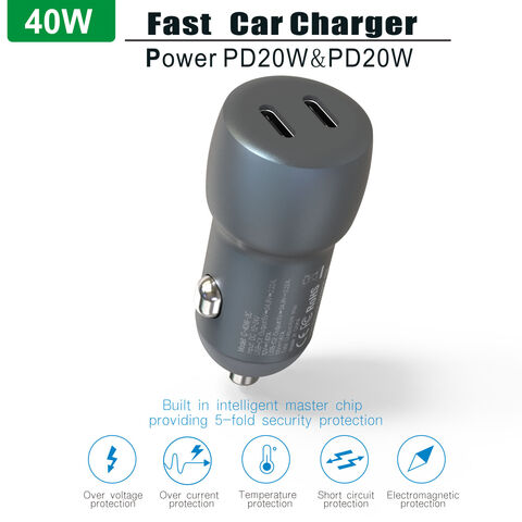 40W Schnellladegerät 20W PD USB-C Autoladegerät für Mobiltelefone