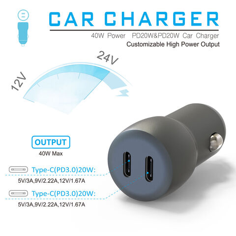 40W Schnellladegerät 20W PD USB-C Autoladegerät für Mobiltelefone